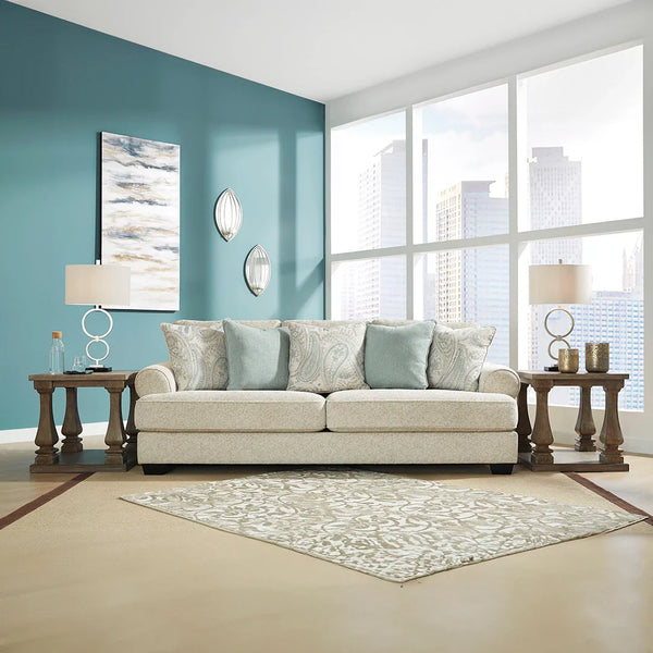 Monaghan sofa in casual textured chenille with sandstone beige upholstery.