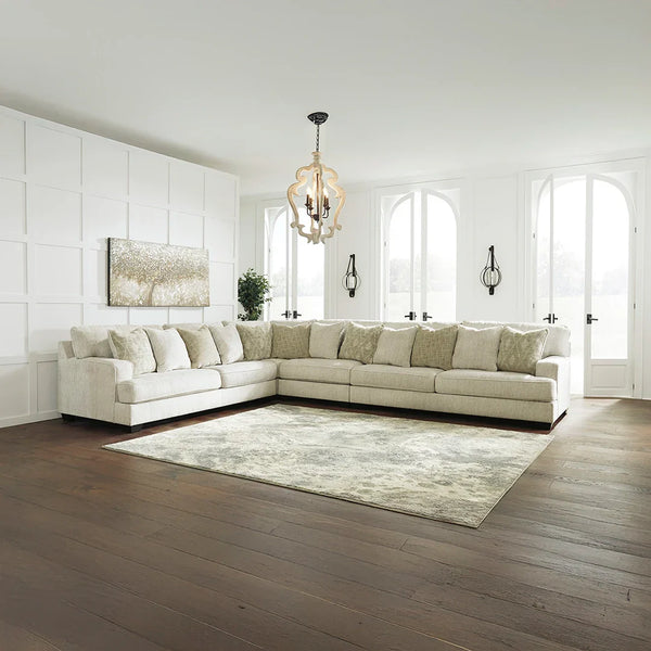 Rawcliffe sectional sofa in neutral microfiber with wide track arms