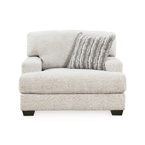Oversized chair with accent pillow and faux wood finish feet
