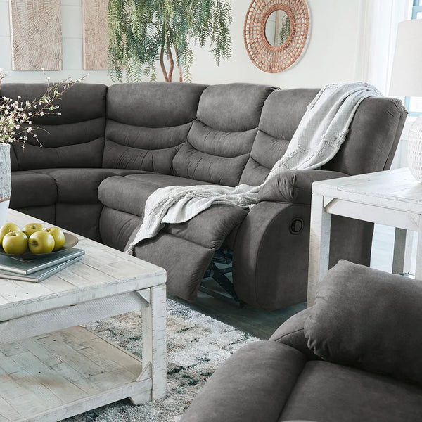 Comfortable gray sectional with recliners on each end