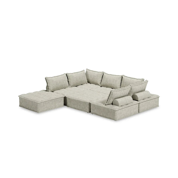 Versatile beige sofa set with 7 modular accent chairs