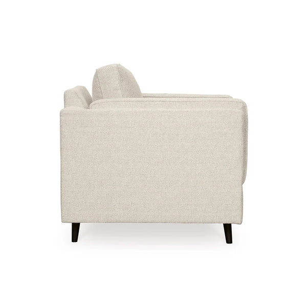 Designer chair featuring reversible cushions and bolster arm pillows