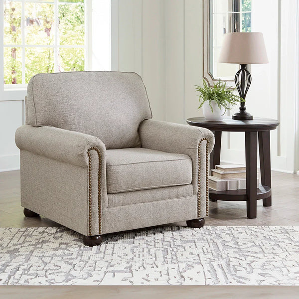 Transitional chair with herringbone-effect upholstery and classic bun legs