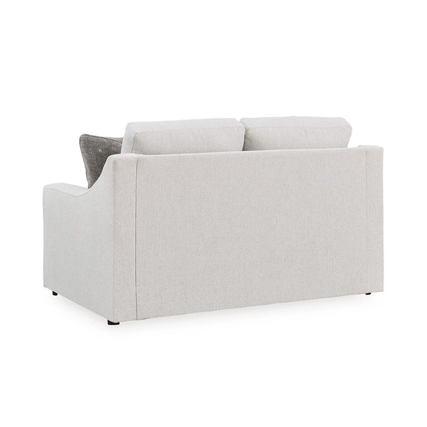Non-skid legs supporting loveseat with high-resiliency foam cushions.