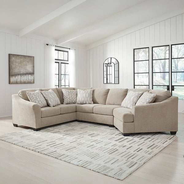 Brogan Bay sectional with cuddler in neutral fabric
