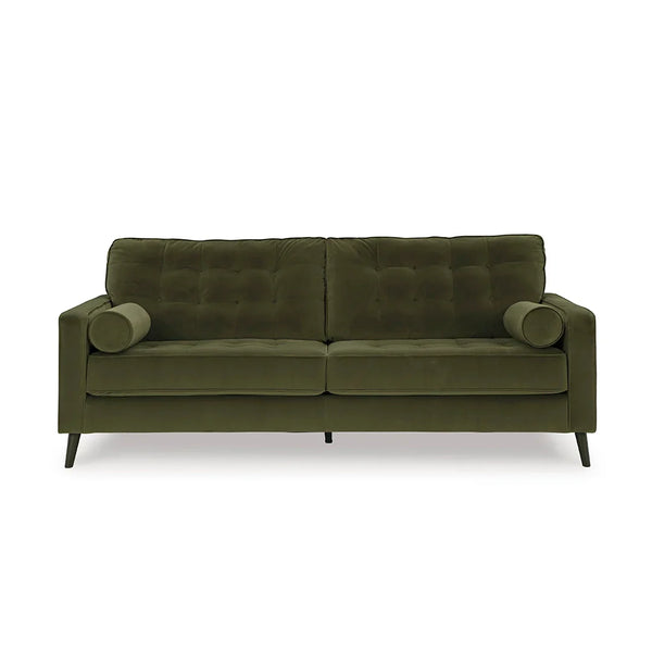 Modern sofa with chic splay legs and bolster pillows.