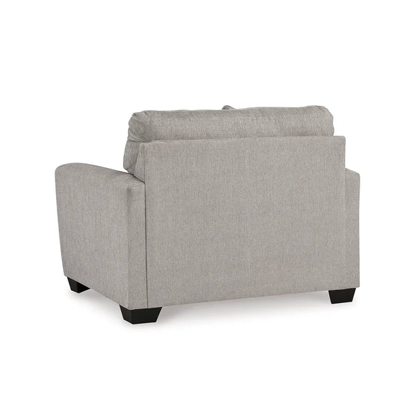 Polyester upholstered chair with faux wood exposed feet