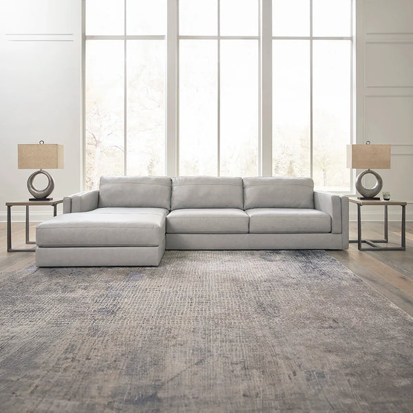Amiata sectional sofa with chaise in genuine leather and faux leather upholstery