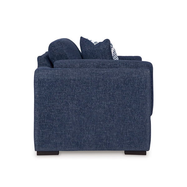 Close-up of Next-Gen Nuvella performance fabric in navy upholstery