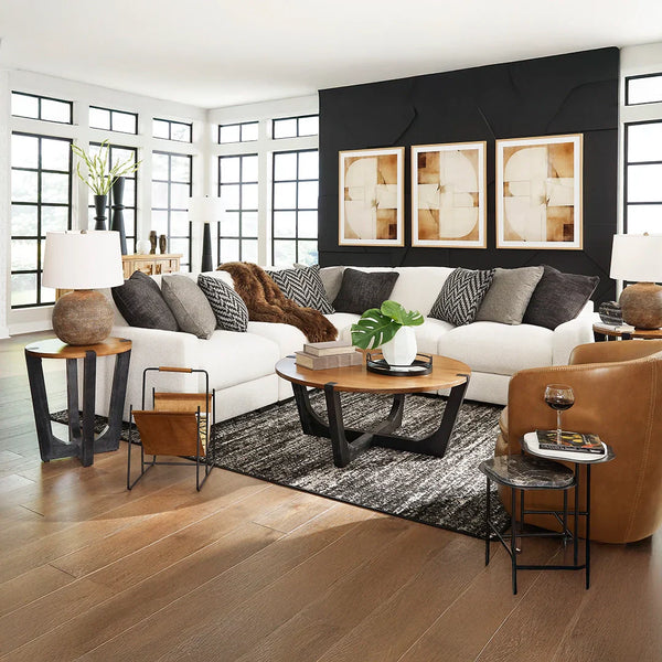 Elissa sectional sofa in white Nuvella performance fabric