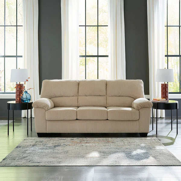 Casual contemporary sofa with super-soft corduroy upholstery.