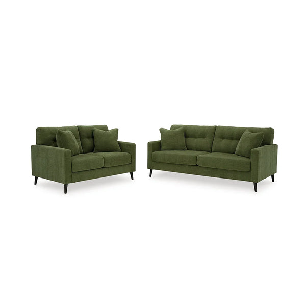 Green corner sofa set with modular design and single sofa for living room.