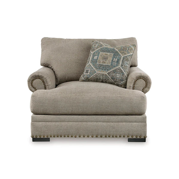 Comfortable modern chair with reversible cushions and accent pillows