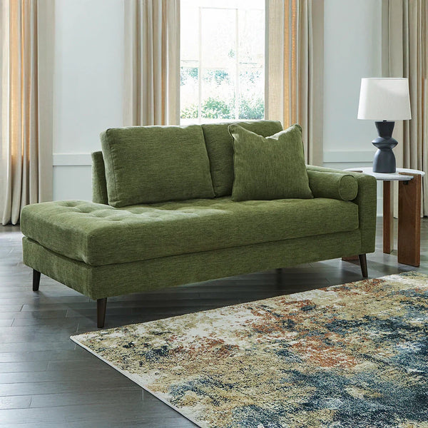 Bixler corner chaise in vibrant hue with mid-century modern design and tapered accent legs