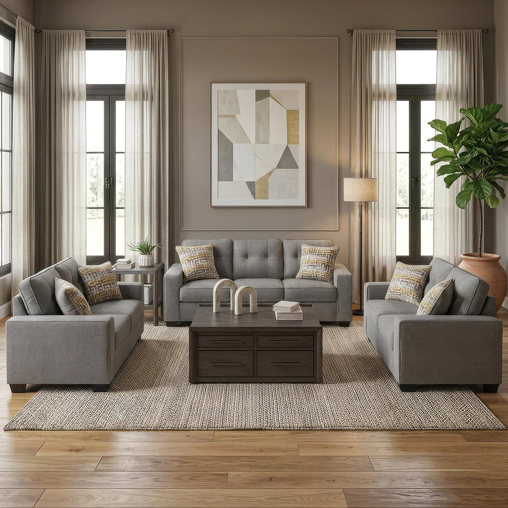 STORROW SOFA SET 3 PCS - GREY