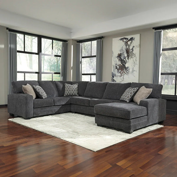 Slate gray sectional sofa with chaise, loveseat, and sofa combo