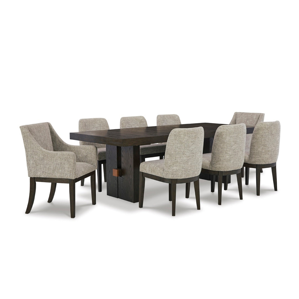 BURKHAUS DINING TABLE SET 8 CHAIRS - BROWN