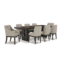 BURKHAUS DINING TABLE SET 8 CHAIRS - BROWN