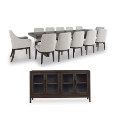 BURKHAUS DINING TABLE SET 12 CHAIRS + BUFFET - BROWN