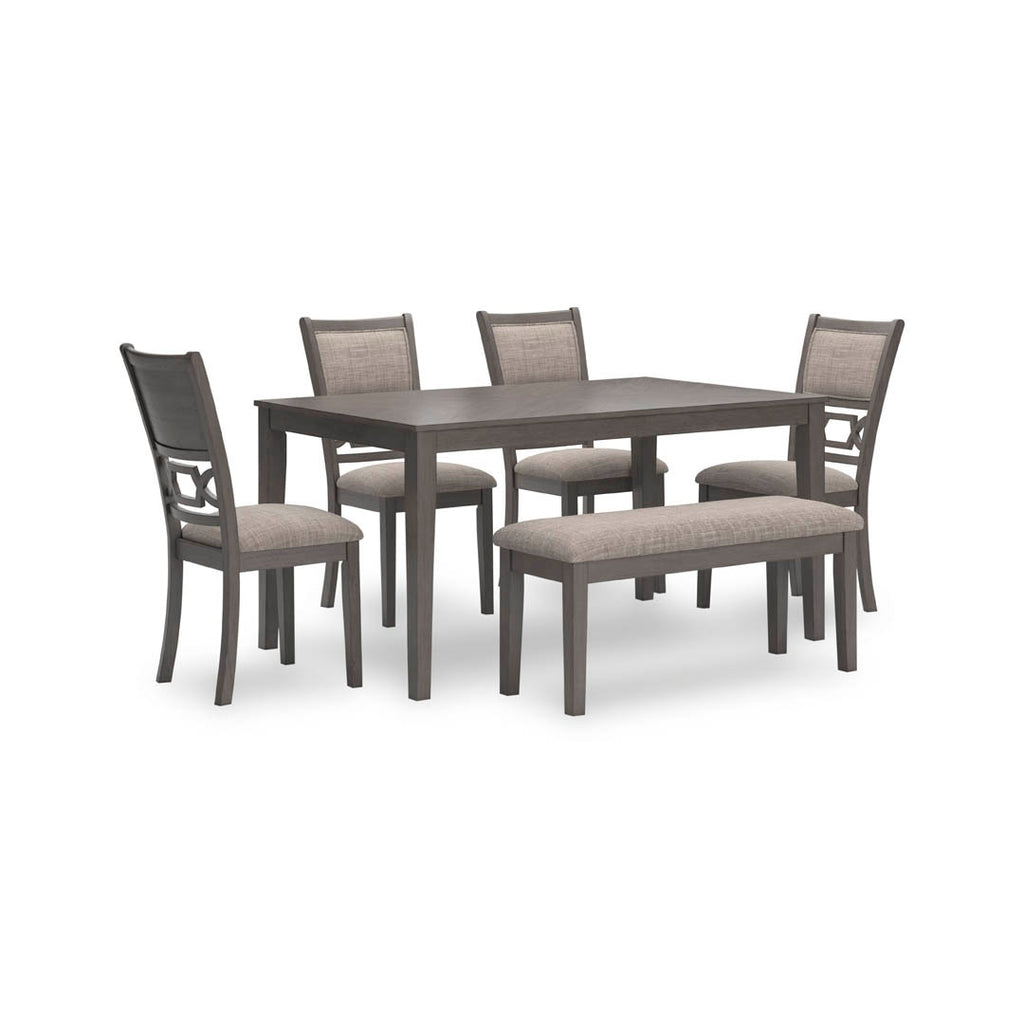 WRENNING DINING TABLE SET 4 CHAIRS + BENCH - GREY