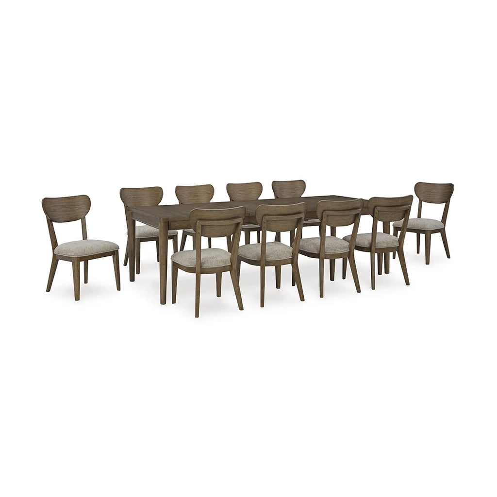 ROANHOWE DINING TABLE SET 10 CHAIRS - BROWN