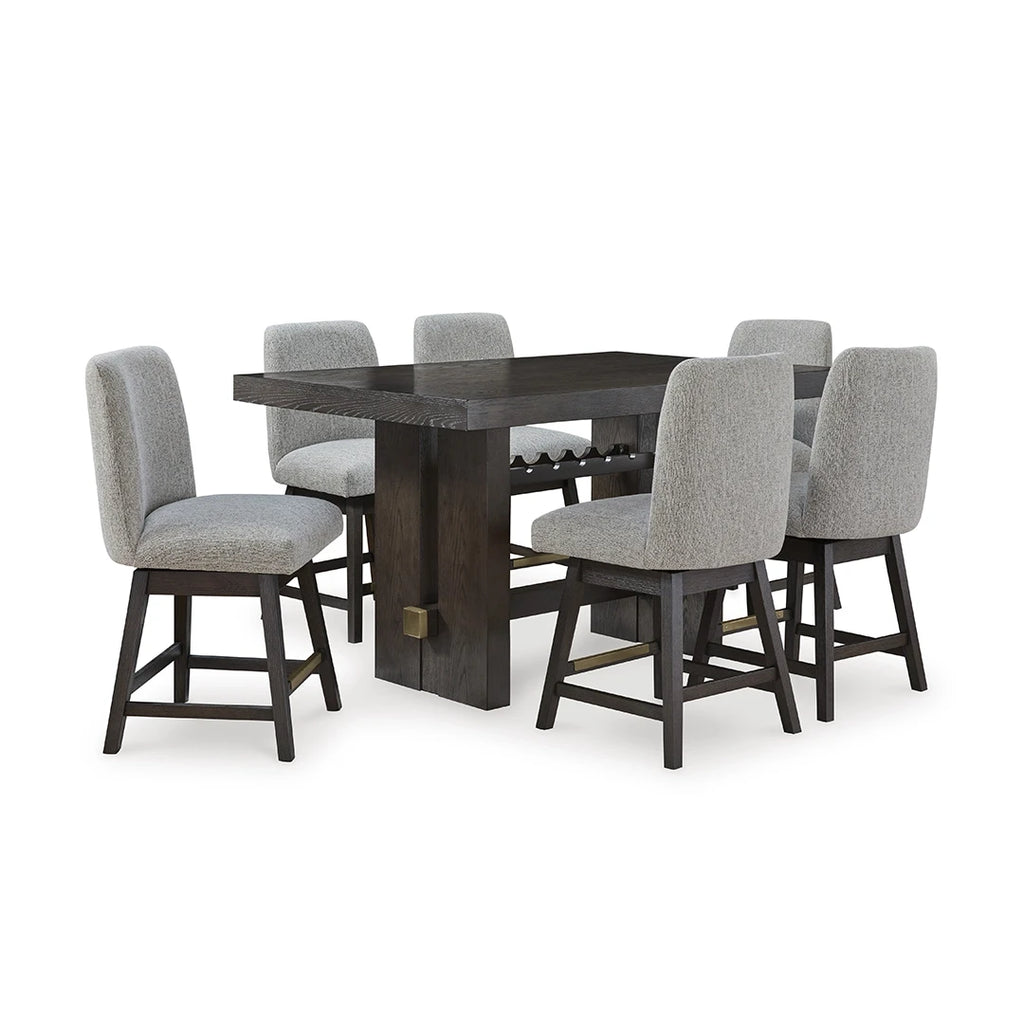 BURKHAUS HIGH TABLE SET 6 CHAIRS - BROWN