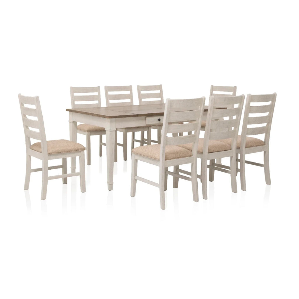 SKEMPTON DINING TABLE SET 8 CHAIRS - WHITE