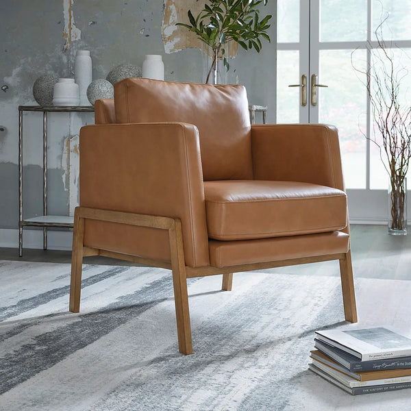 Numund accent chair caramel faux leather contemporary – Ashley UAE furniture