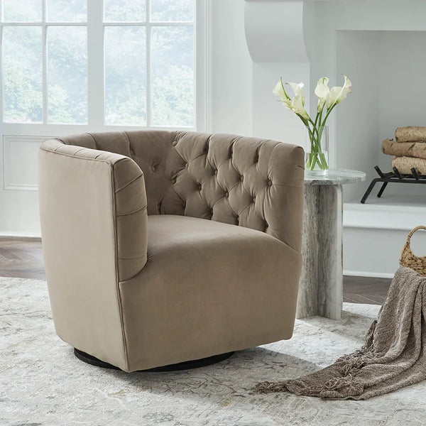 Hayesler beige swivel chair upholstered in polyester – Ashley UAE furniture
