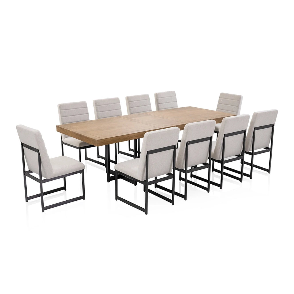 LANOIRE DINING TABLE SET 10 CHAIRS - BROWN