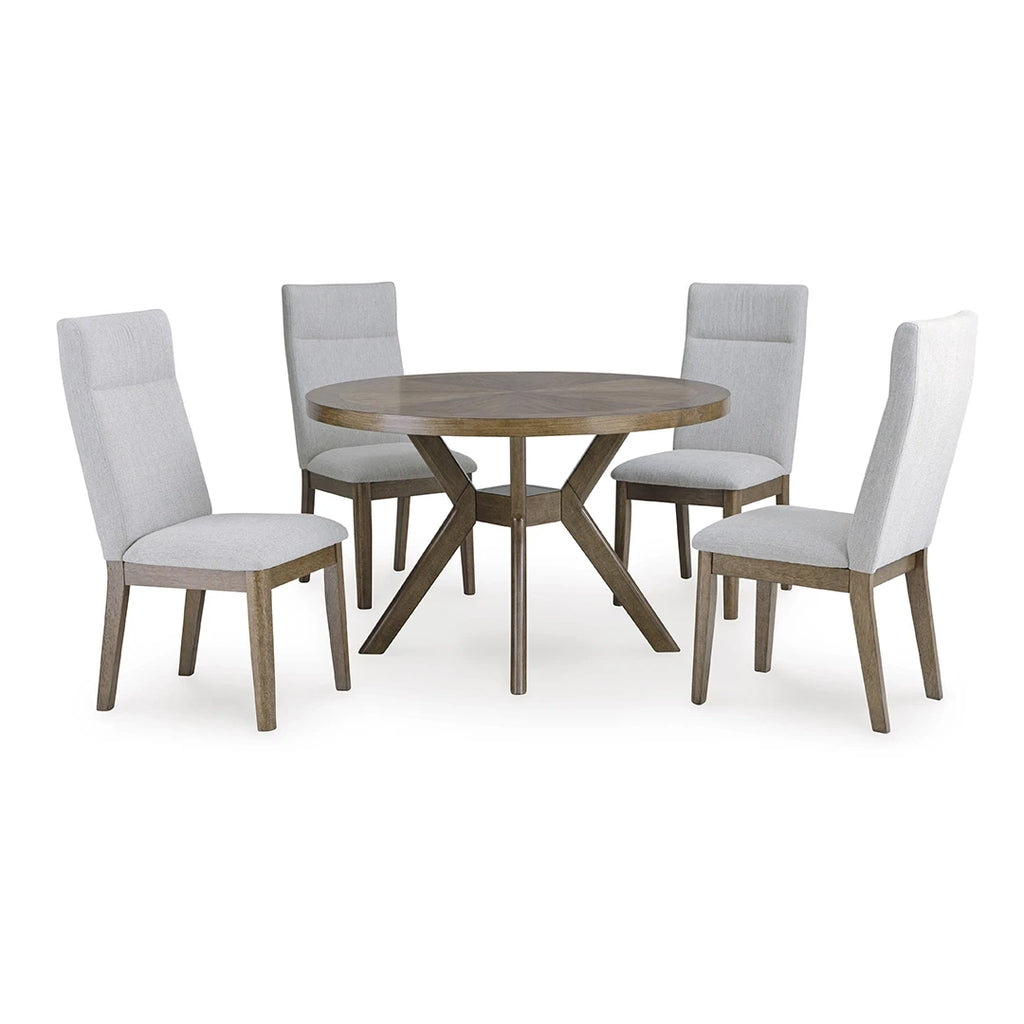 ROANHOWE DINING TABLE SET 4 CHAIRS - BROWN