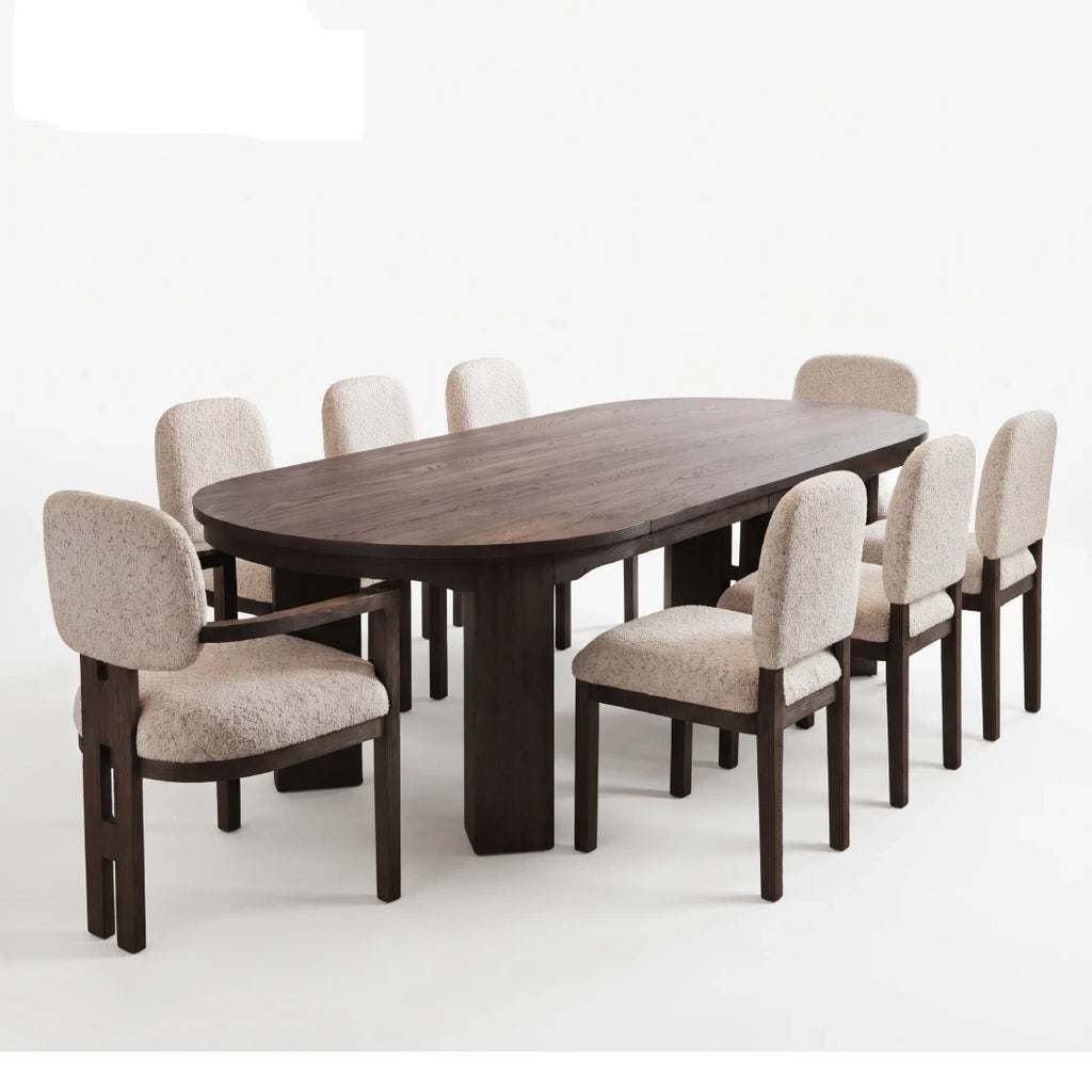 NEO DINING TABLE SET 8 CHAIRS - BROWN