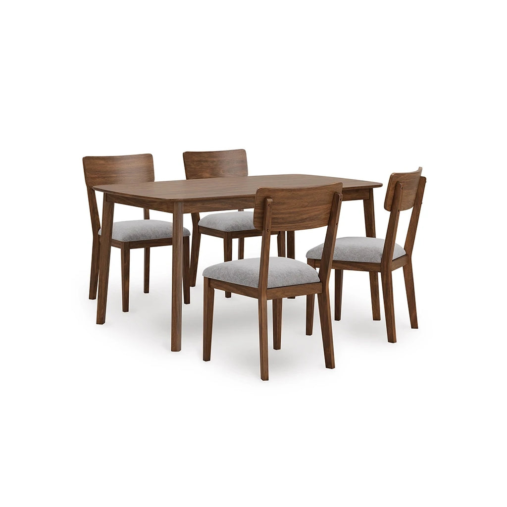 LYNCOTT DINING TABLE SET 4 CHAIRS - BROWN