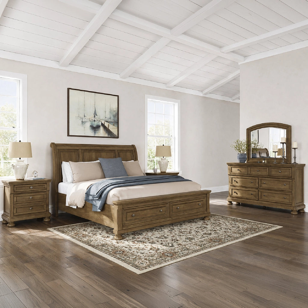 VANDENMORE BEDROOM SET WITHOUT WARDROBE KING SIZE (193 X 203 CM) - LIGHT BROWN