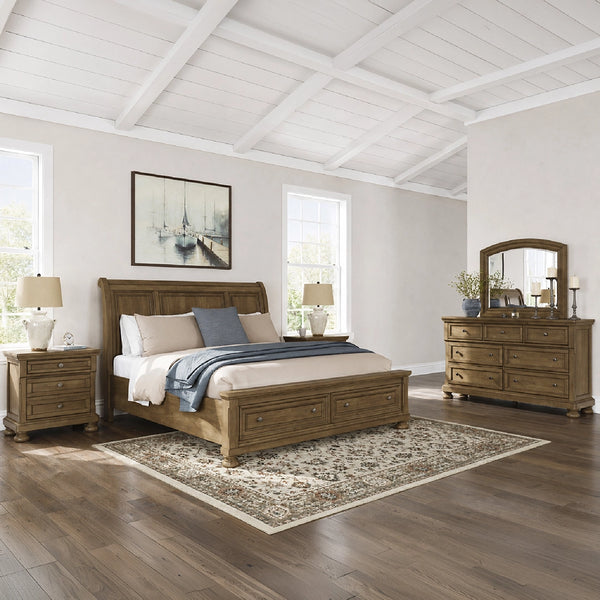 VANDENMORE BEDROOM SET WITHOUT WARDROBE KING SIZE (193 X 203 CM) - LIGHT BROWN