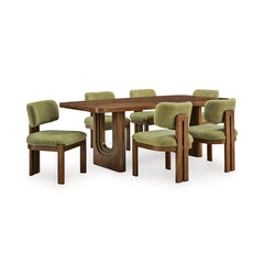 PALOMA DINING TABLE SET 6 CHAIRS - BROWN