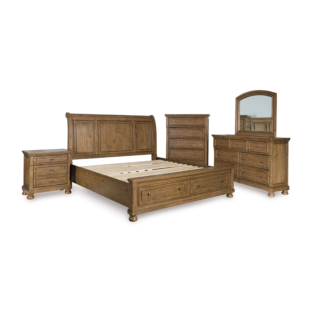 VANDENMORE BEDROOM SET WITHOUT WARDROBE KING SIZE (193 X 203 CM) - LIGHT BROWN