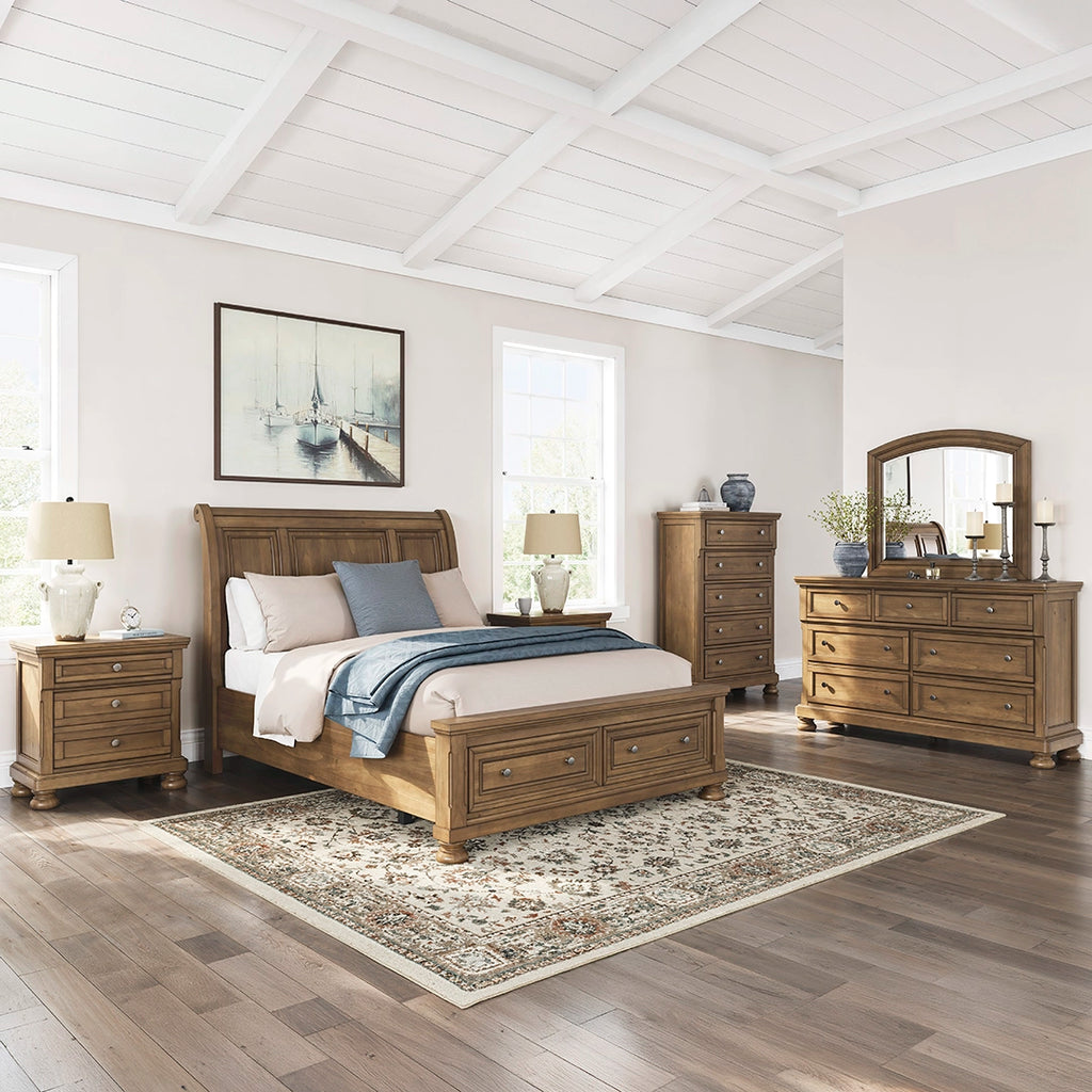 VANDENMORE BEDROOM SET WITHOUT WARDROBE QUEEN SIZE (150*200 CM) - LIGHT BROWN