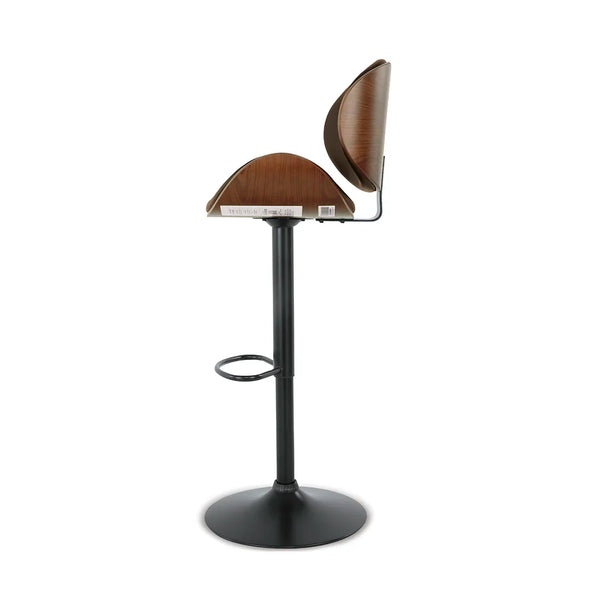 Adjustable-height swivel bar stool with matte black tubular metal base