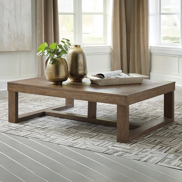 Cariton sofa table with blocky profile and plank-effect styling – Ashley UAE