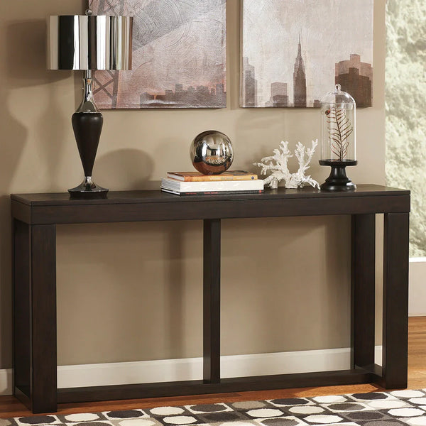 Watson sofa table with dark brown finish and clean-lined design