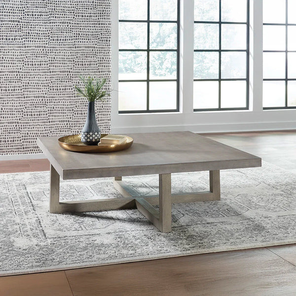 Occasional table package with faux concrete tops and gray washed wood base – Ashley UAE