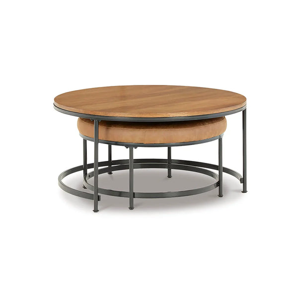 Compact modern nesting table set with black metal base – Ashley UAE