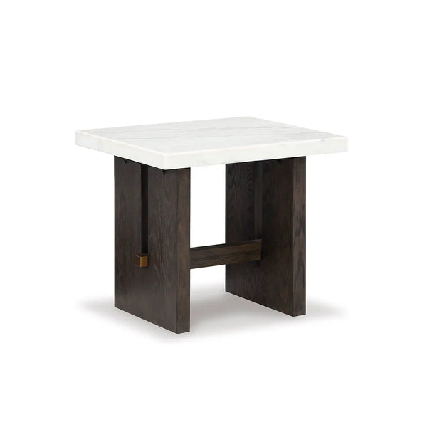 Durable Burkhaus end table with engineered wood legs beside sofa