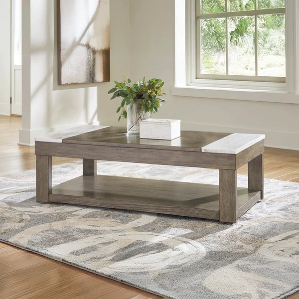 Loyaska 3-piece coffee table set in brown and beige finish – Ashley UAE