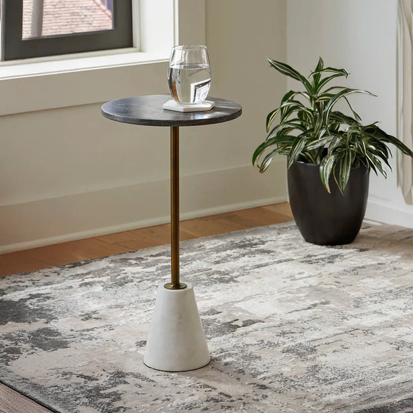 Caramont round end table black marble white metal – Ashley UAE, modern living room table