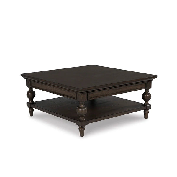 Classic living room coffee table with wood grain texture.