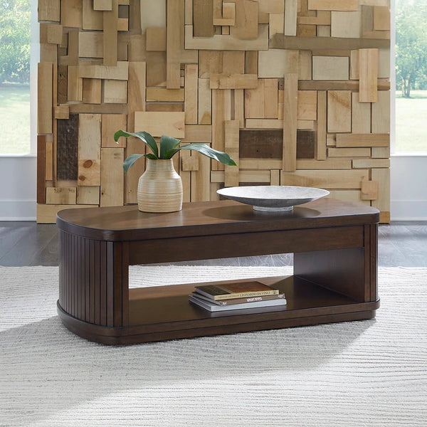 Mango wood coffee table with lower shelf and casters – Ashley UAE living room