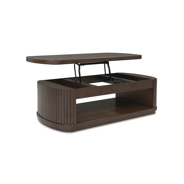 Warm brown wood-tone lift-top table for small spaces – Ashley UAE home decor