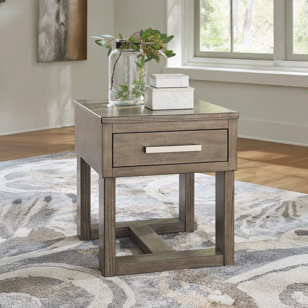 Loyaska rustic end table in brown and beige tones | Ashley UAE furniture